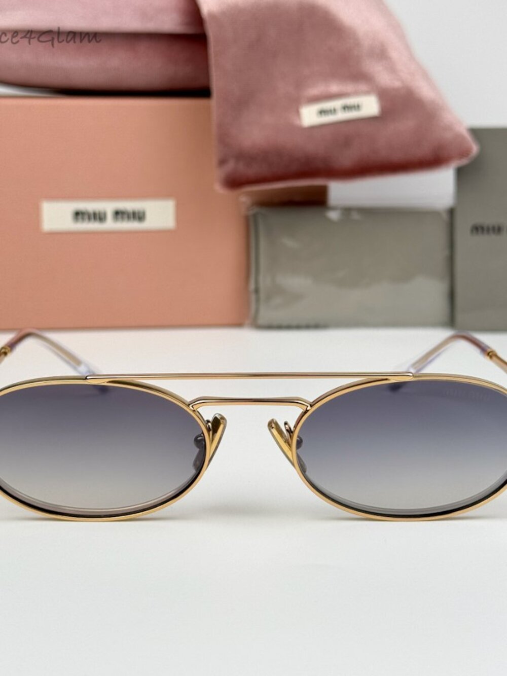 Miu Miu Men Sunglasses Gold Grey Grad Mirror Pilot MU54ZS 5AK30C NEW AUTHENTI